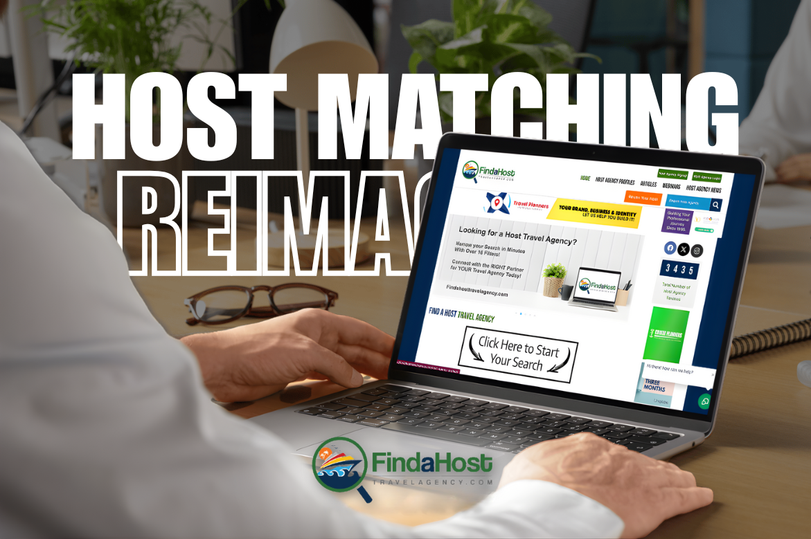 Laptop displaying host travel agency matching platform with redesigned interface