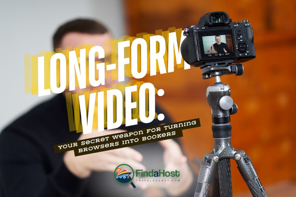 Camera on tripod recording presenter for long-form travel marketing video.
